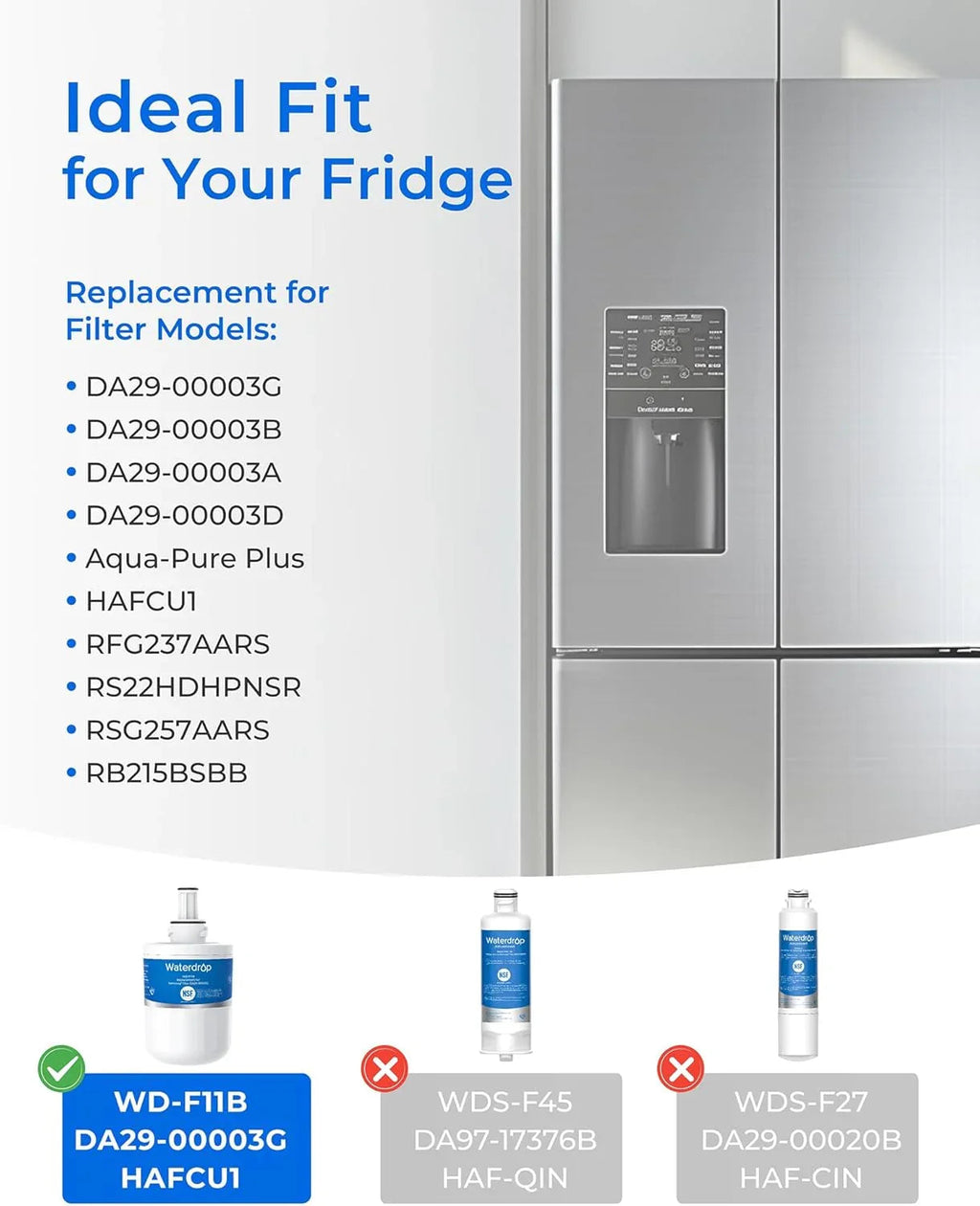 Genuine Waterdrop DA29-00003G Refrigerator Water Filter, Replacement for Samsung®, DA29-00003B, DA29-00003A, Aqua-Pure Plus, HAFCU1, RFG237AARS, FMS-1, RS22HDHPNSR, RSG257AARS, 3 Filters (Package May Vary)
