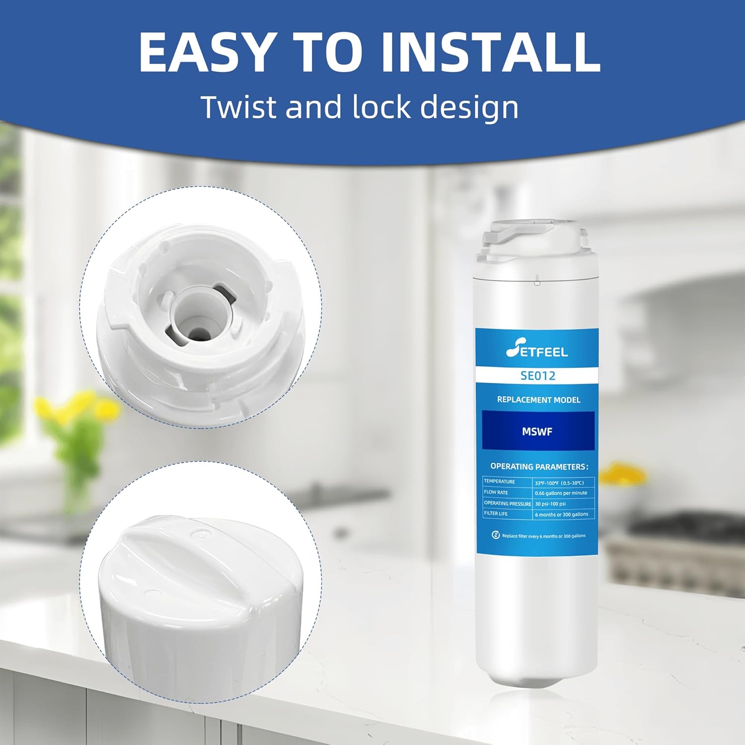 MSWF Refrigerator Water Filter Replacement for GE Smart Water MSWF Cartridge 101820A 101821B RWF1500A – 1 to 4 Pack | SETFEEL